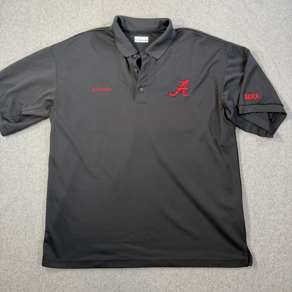 Columbia PFG Alabama Crimson Tide Polo Shirt Men's Large Black Red Short Sleeve